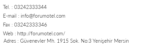 Forum Suite Otel telefon numaralar, faks, e-mail, posta adresi ve iletiim bilgileri